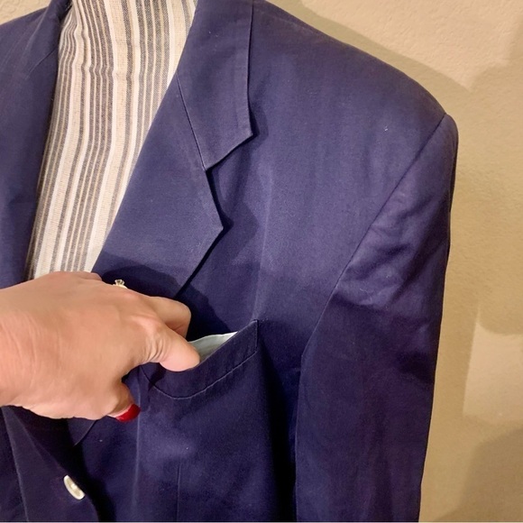 Vintage Banana Republic Blazer Size 12 Navy Blue Shoulder Pads Button-Up Cotton - Picture 8 of 16